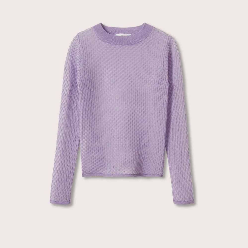 mango textured sheer sweater in purple XS new